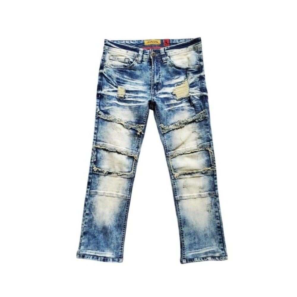 Makobi MK Jeans Men 30x32 Distressed Designer Denim Doberman Dog Logo Jeans Y2K